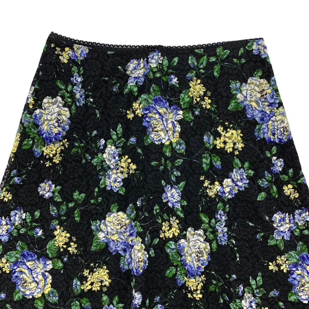 Vintage Black Floral Stretch Lace Midi Length Skirt by Tailor B.Moss USA